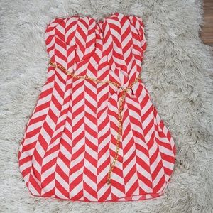 Women's Top Strapless Stripped Blouse Pink/White